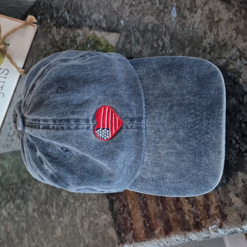 Womens Denim Baseball Cap with Heart Patch - Picture 2 of 5